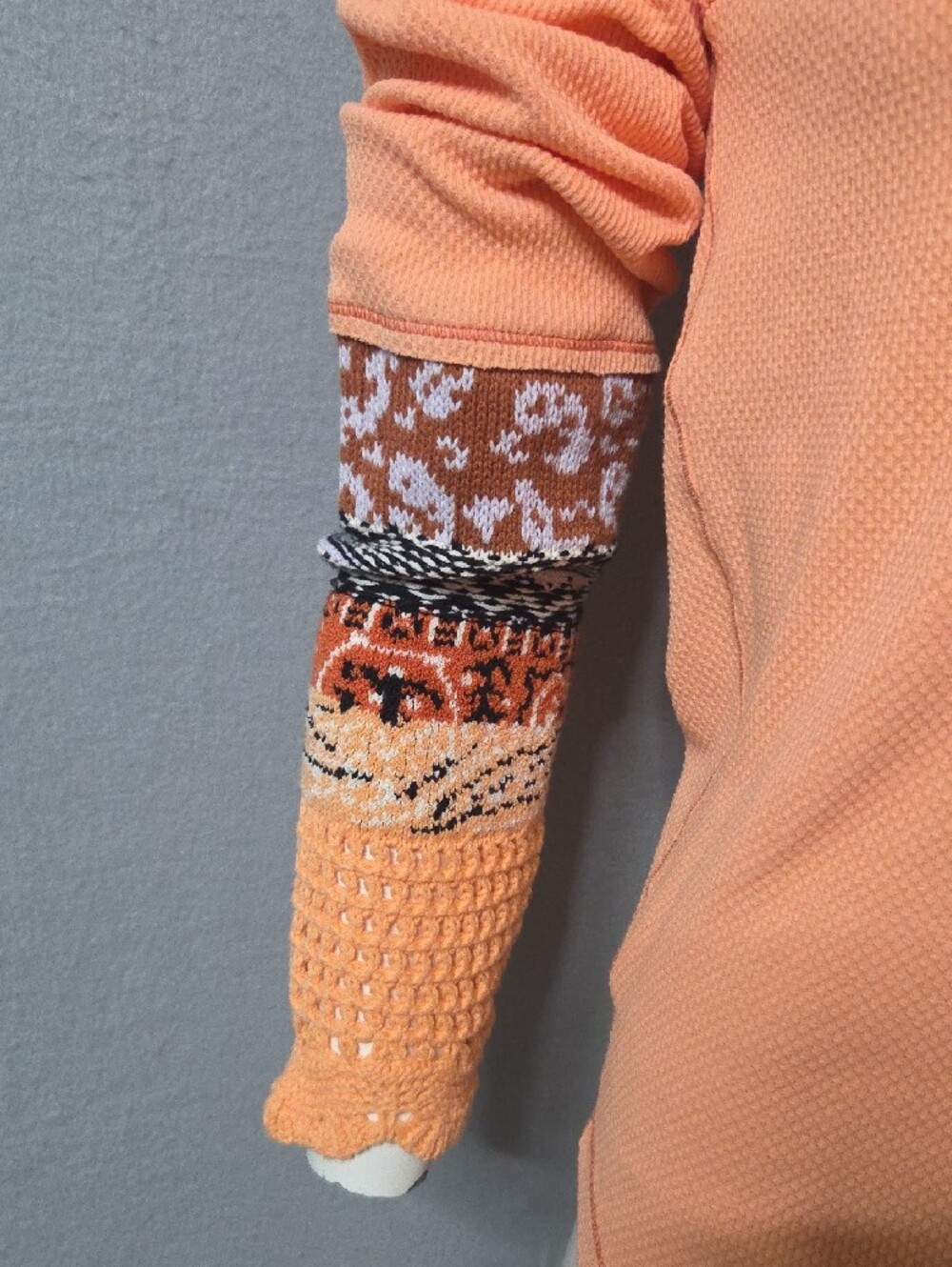 Free People Peach Crewneck Sweatshirt with Patterned Crochet Cuffs - Picture 3 of 8